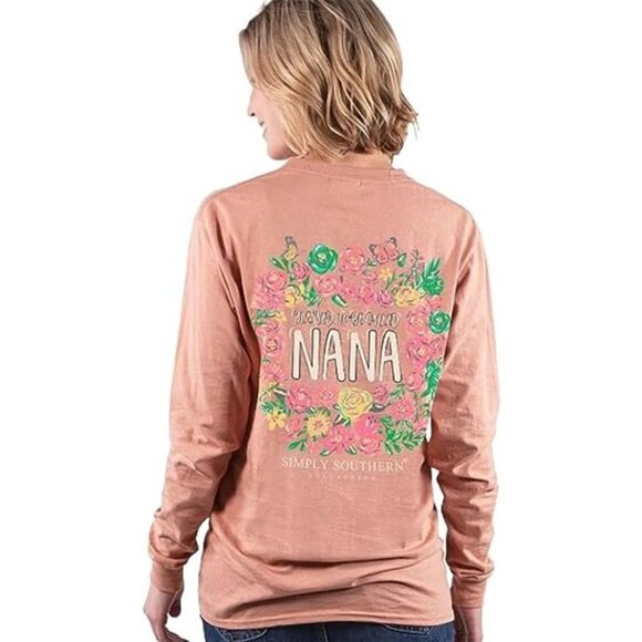Simply Southern Women Blessed to Be Called Nana Floral Long Sleeve T-Shirt Small - Picture 1 of 8